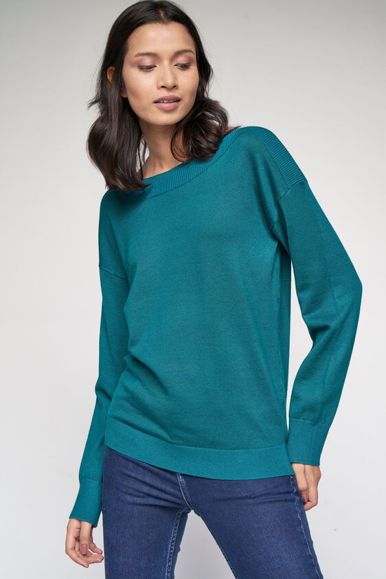 3 - Teal Self Design Sweater Top, image 3
