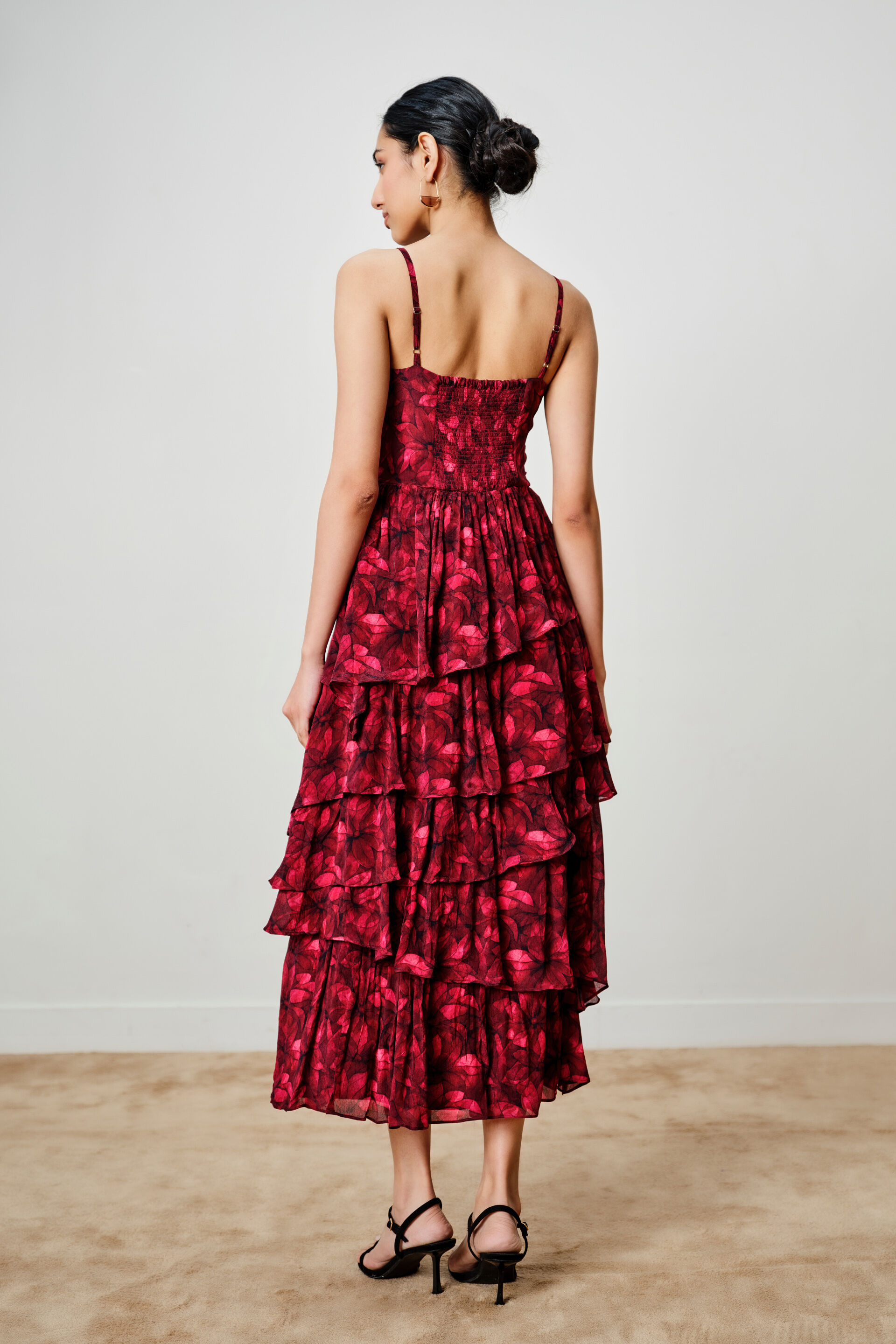 Melissa Printed Tiered Dress, Maroon, image 6