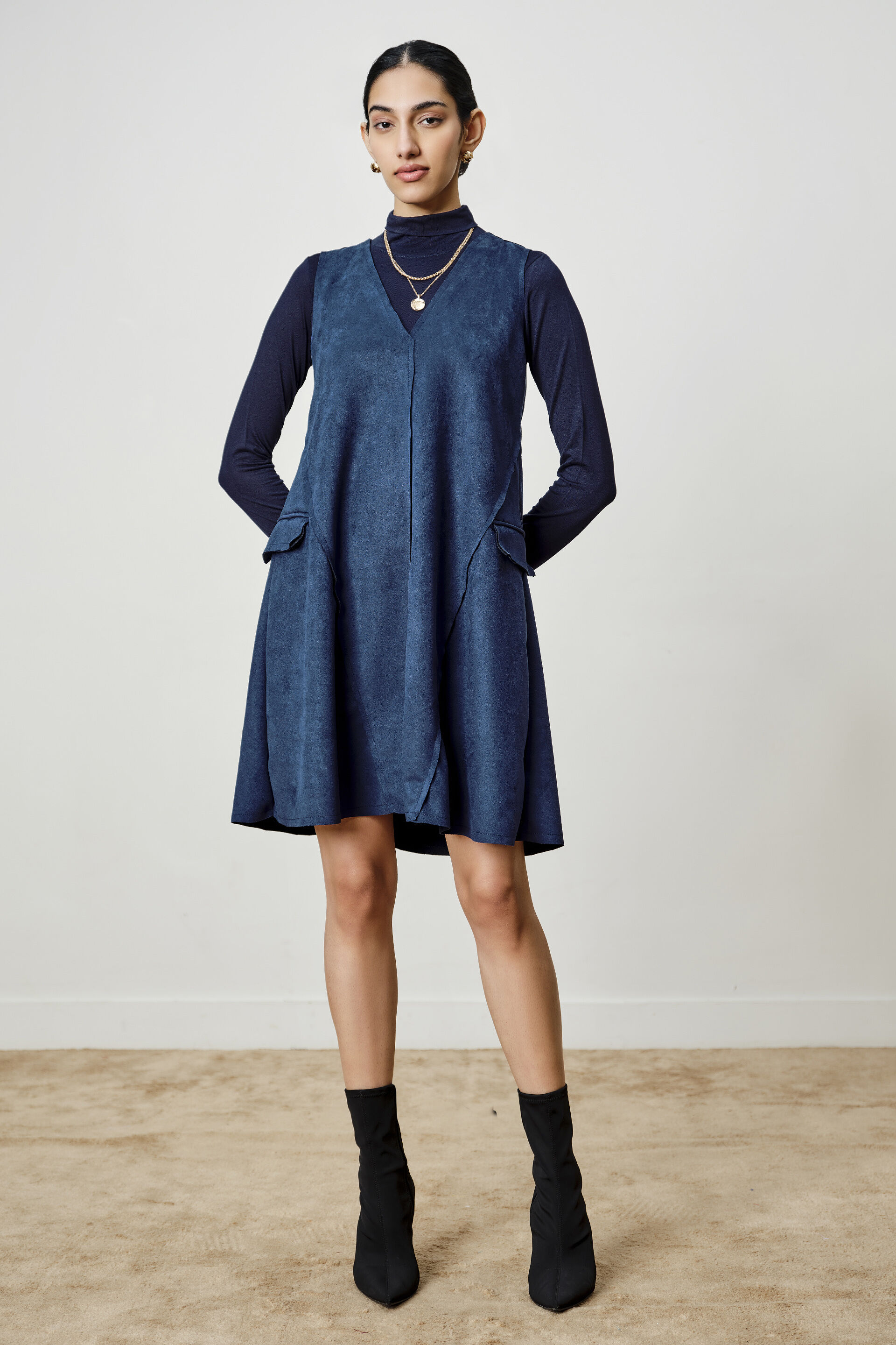 Nora Navy Suede Dress, Blue, image 2