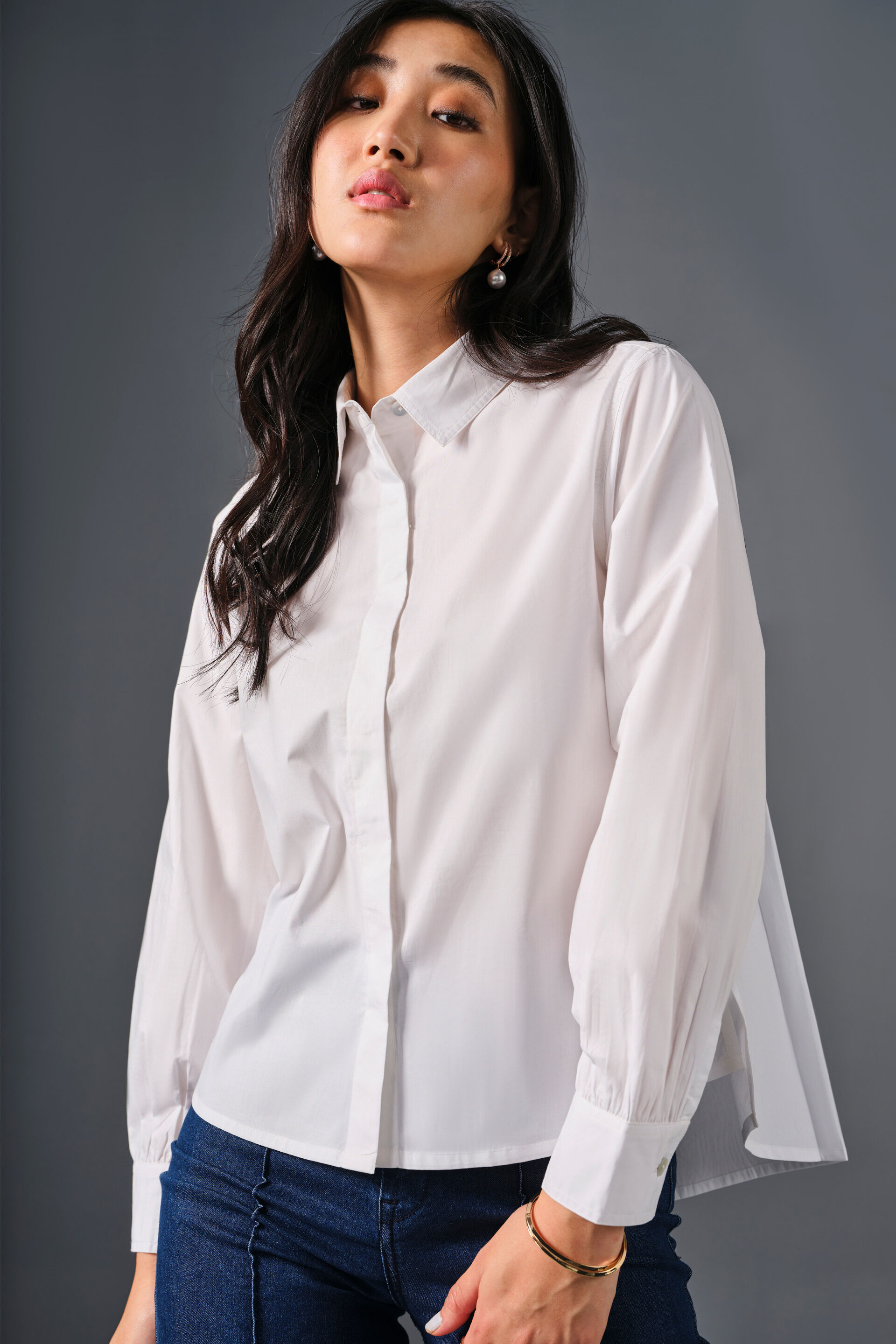 Dewdrop Cotton Shirt, White, image 3