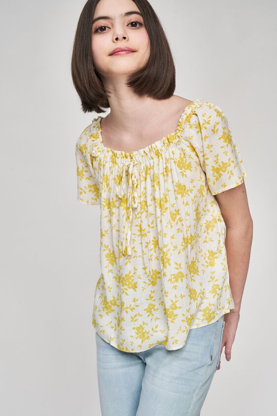 1 - Yellow Floral Printed A-Line Top, image 1