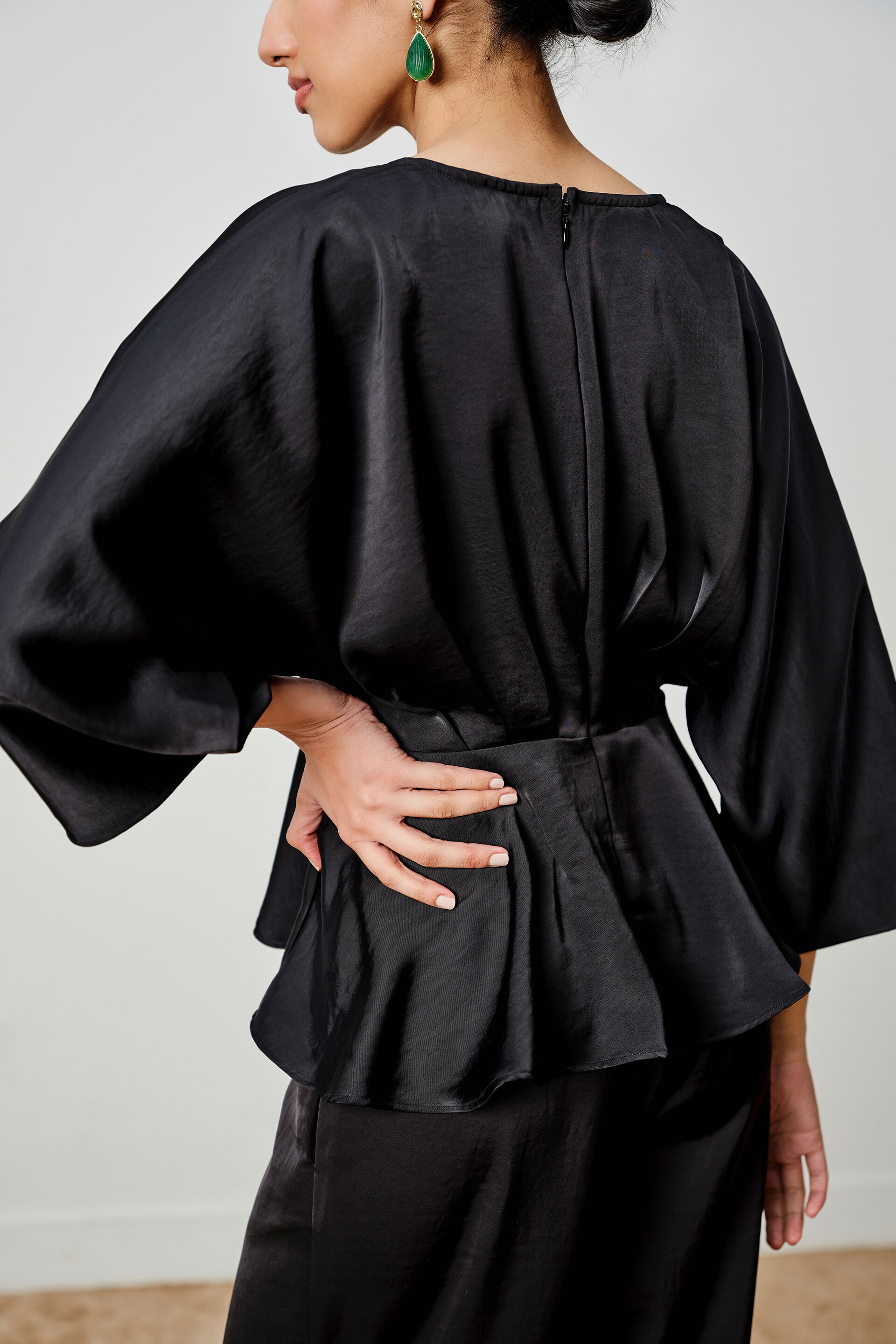 Black Pleated Peplum Top, Black, image 7