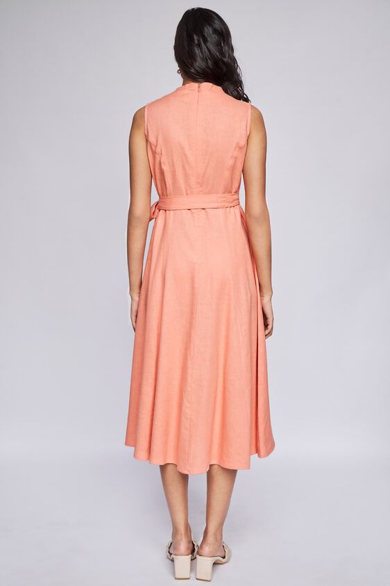 Peach Solid Flared Dress, , image 8