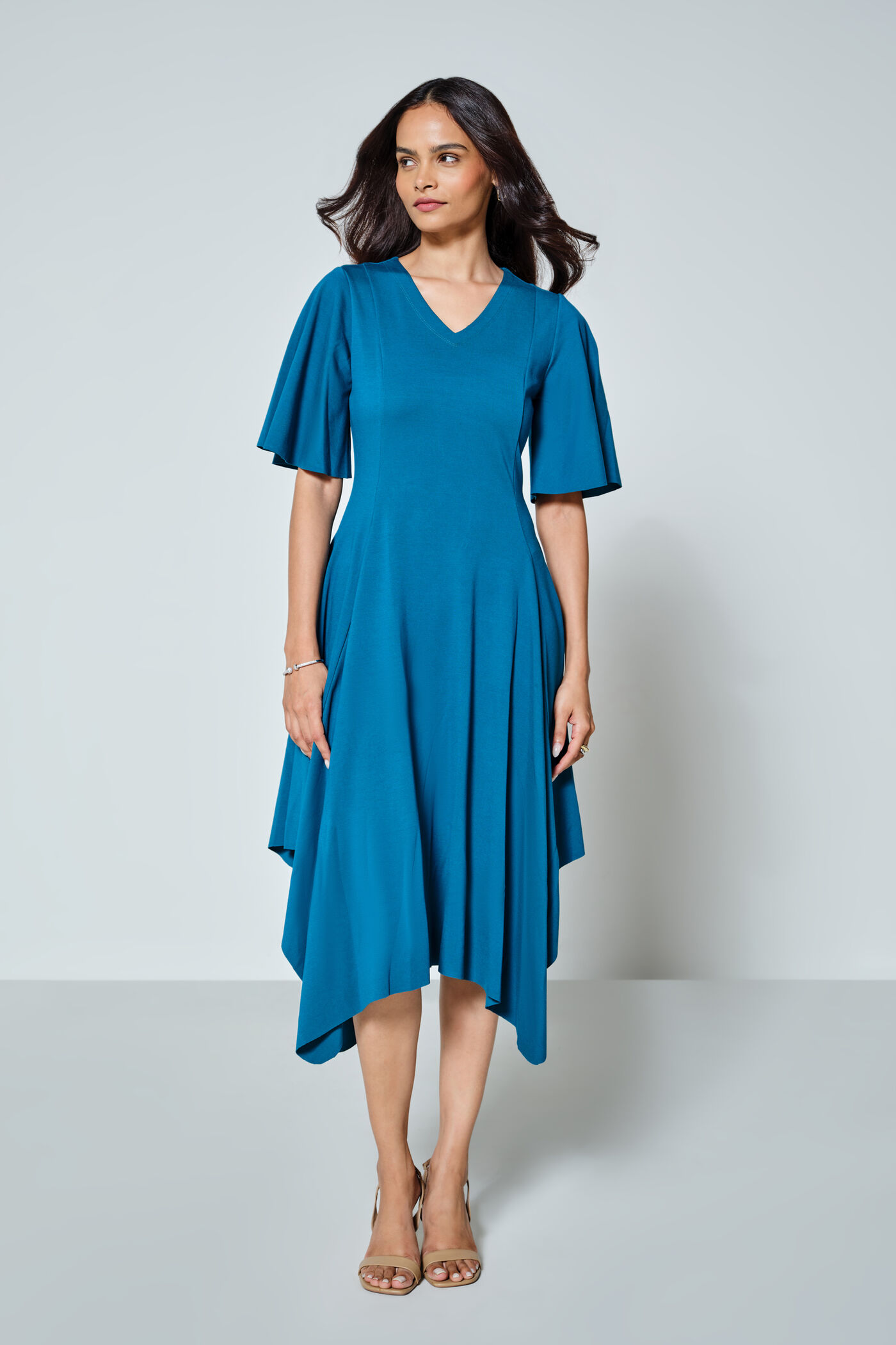 Celine Solid Teal Dress