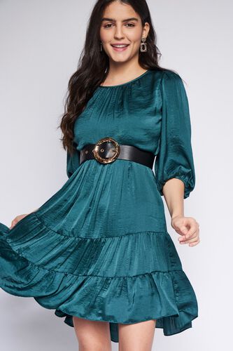 3 - Green Solid Flounce Dress, image 3