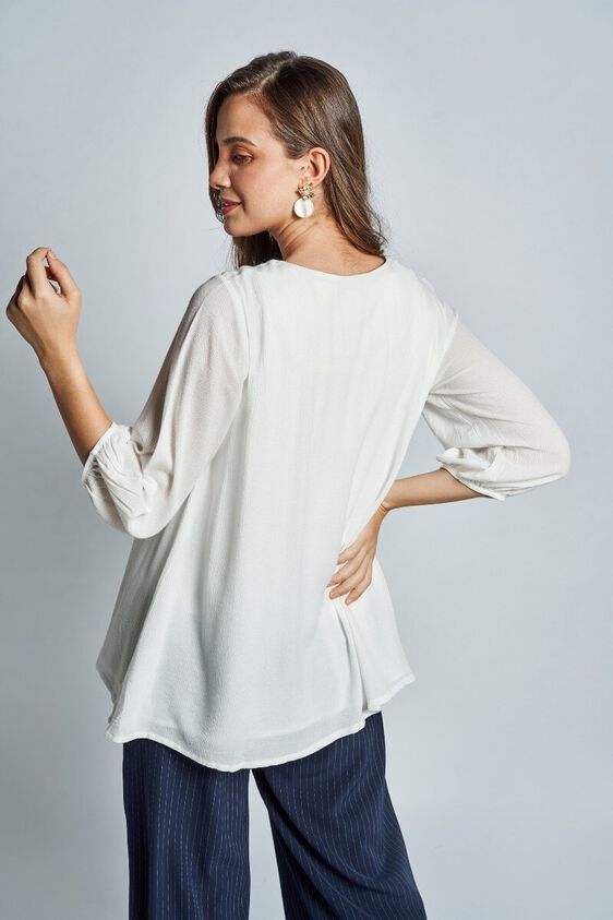 5 - White Pleated Round Neck Maternity Blouse Top, image 5