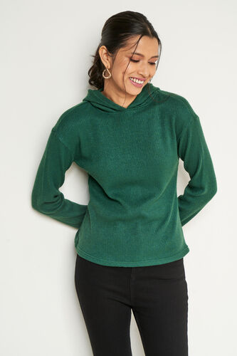 Green Solid V-Neck Top, Green, image 4
