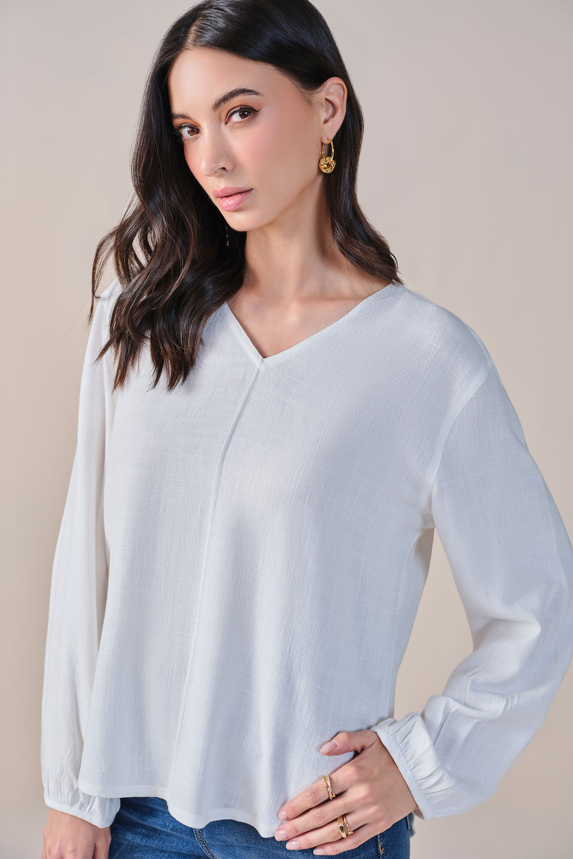 White Season Rayon Linen Blend Top, White, image 6