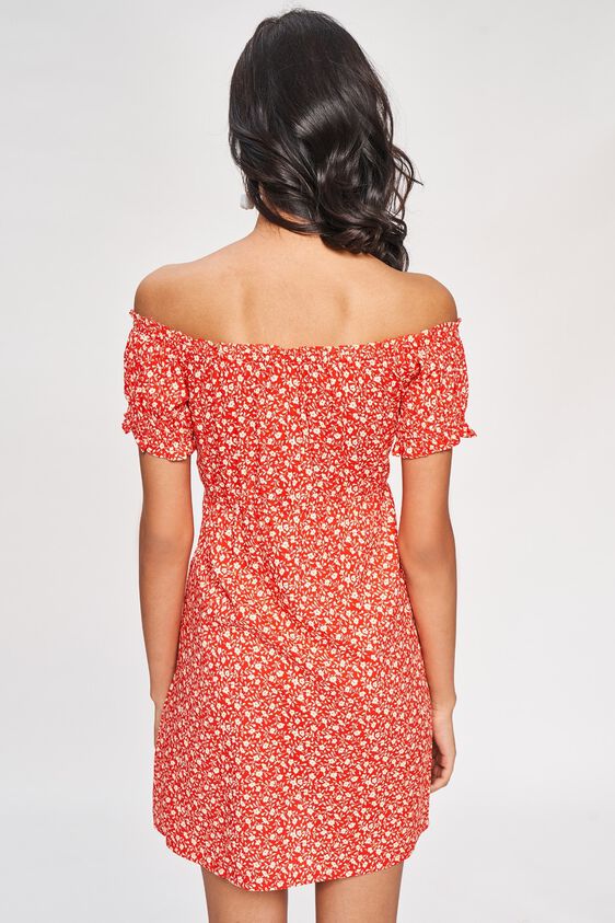 6 - Red Floral Printed Fit And Flare Dress, image 6