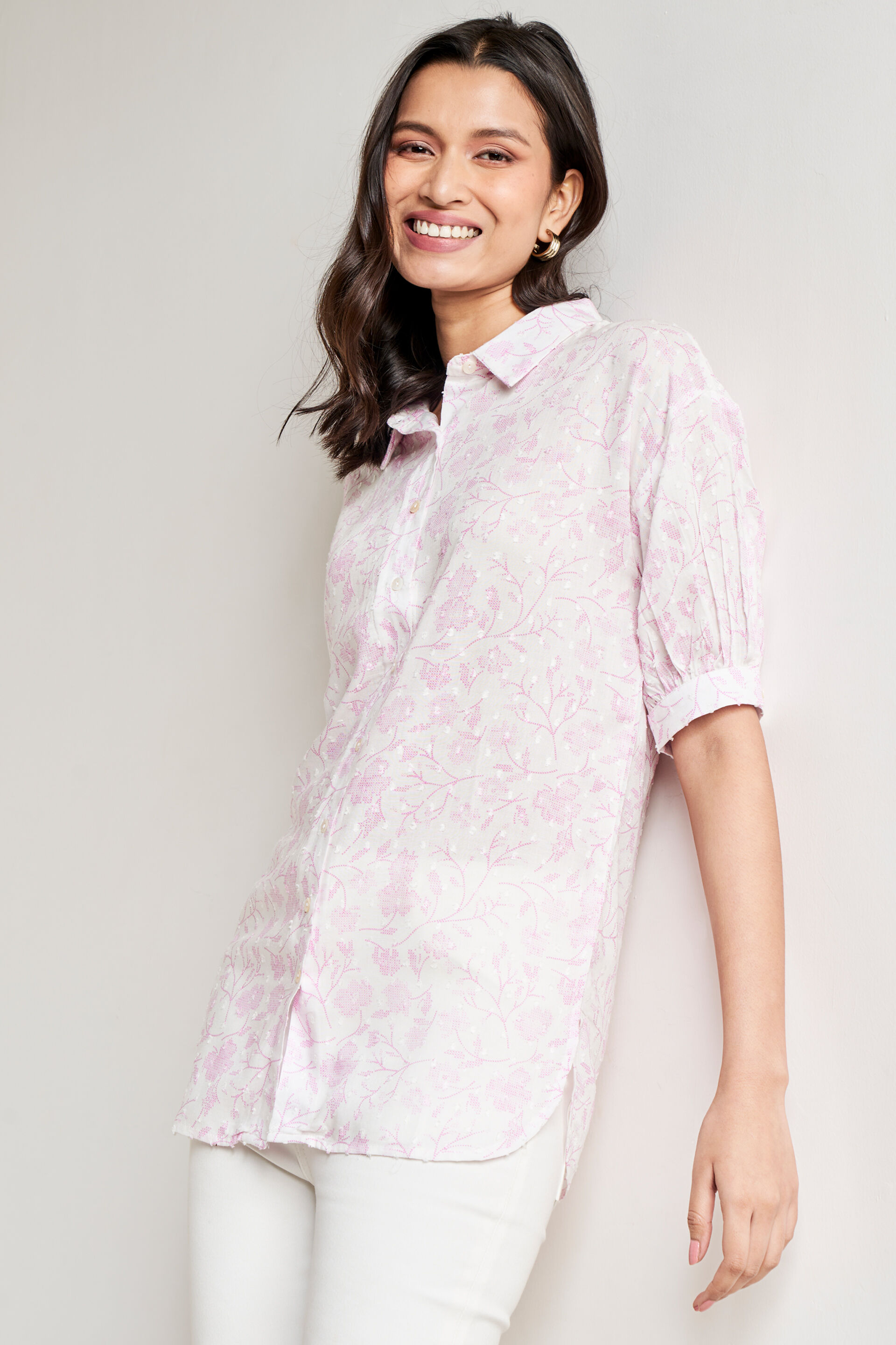 White Floral High-Low Top, White, image 1