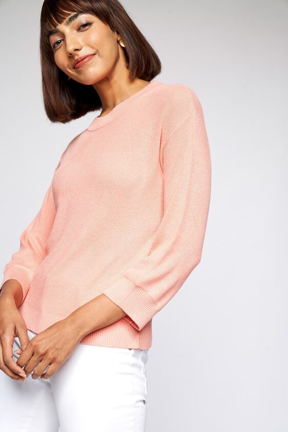 1 - Peach Self Design Sweater Top, image 1