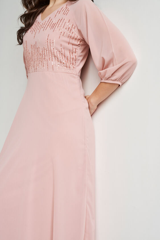 Flesh Solid Flared Gown, Flesh, image 6