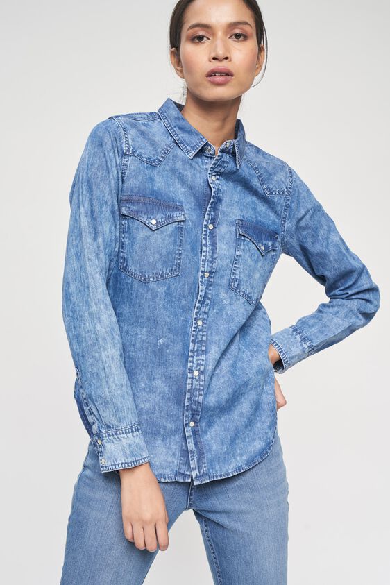 1 - Light Blue Self Design A-Line Top, image 1