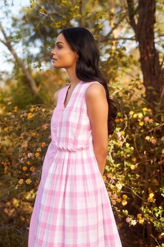 2 - Pink Self Design Peplum Dress, image 3