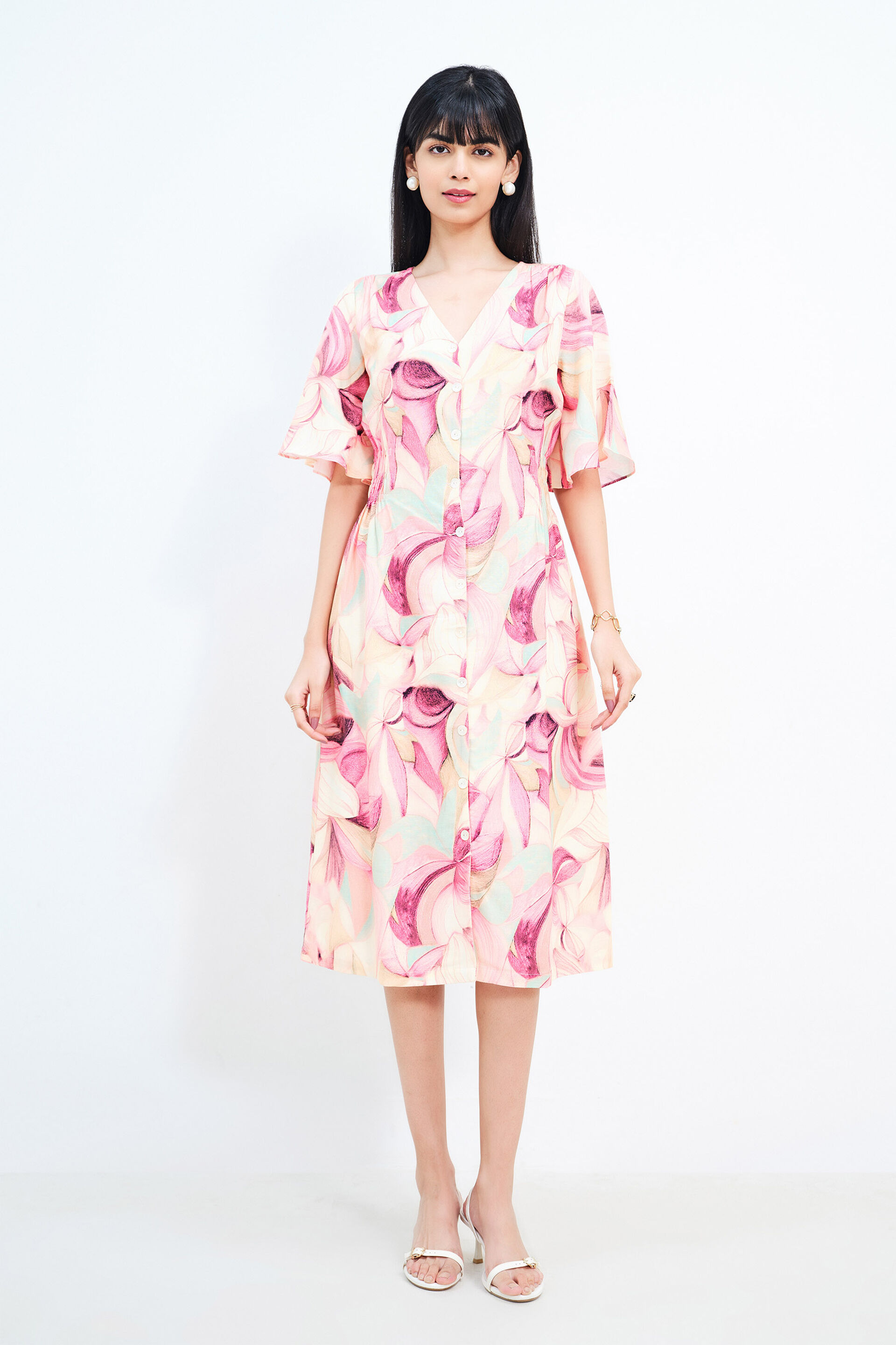Pinkscape Printed Dress, Pink, image 1