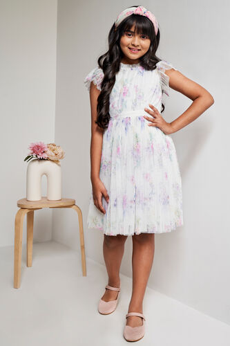 White Floral Flared Dress, White, image 1