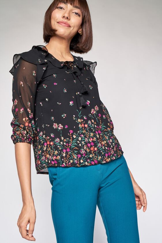 1 - Black Floral A-Line Top, image 1