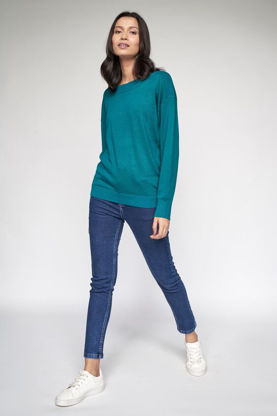 2 - Teal Self Design Sweater Top, image 2