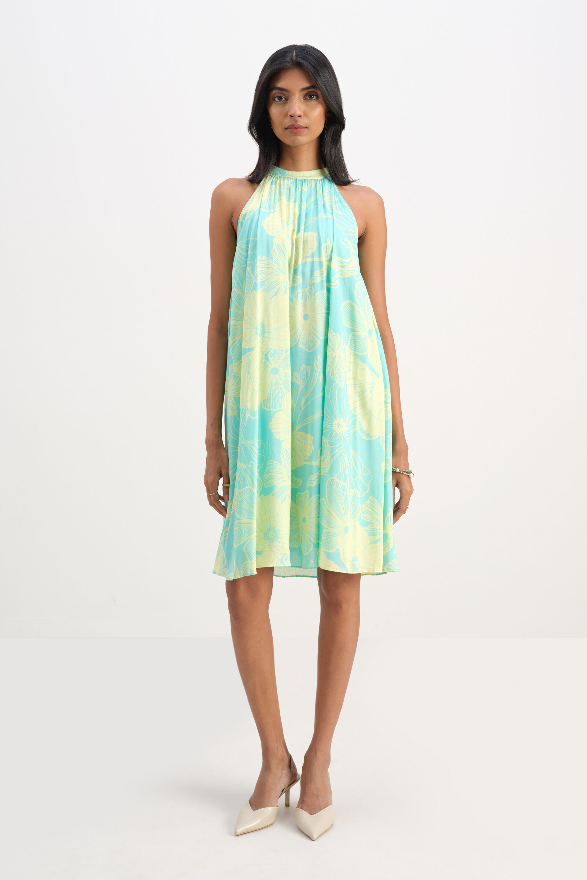 Amber Halter Dress, Aqua Green, image 2
