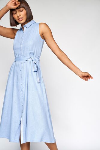 3 - Powder Blue Solid Fit and Flare Dress, image 3