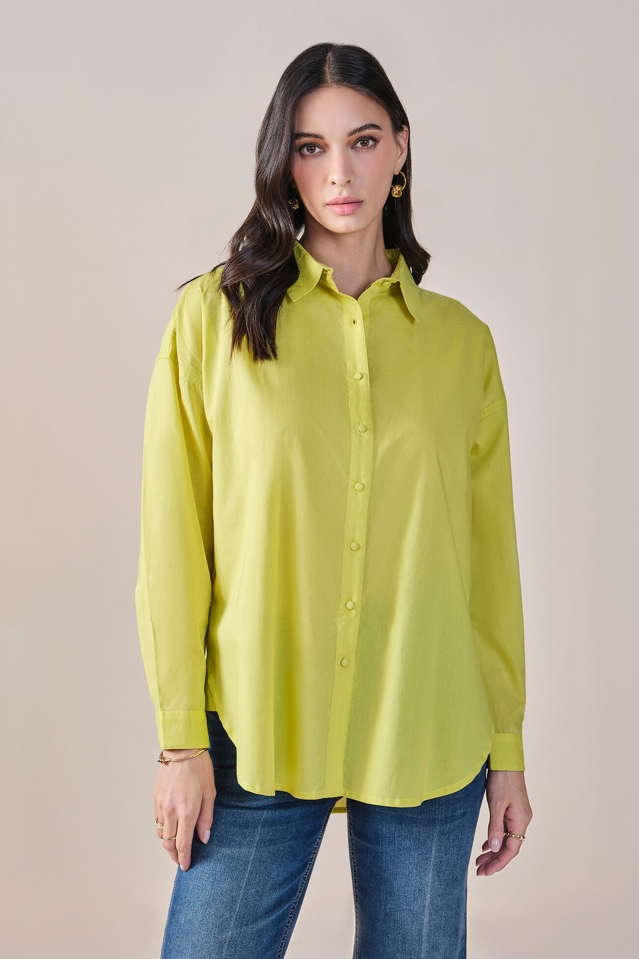 Sensational Solid Cotton Shirt, Lime Green, image 1