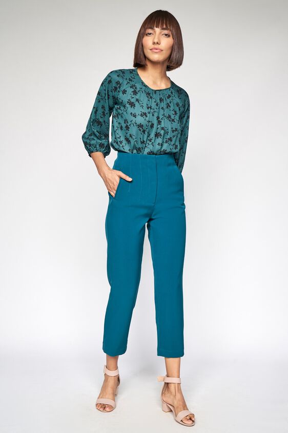 2 - Green Floral Printed Blouson Top, image 2