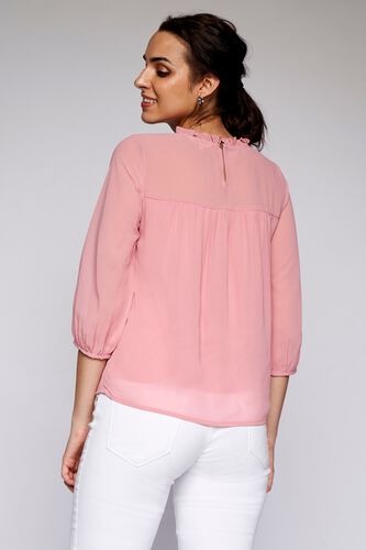 4 - Pink Solid Blouson Top, image 4
