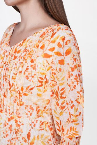 5 - Orange - White Floral Ruffles Puff Sleeves Maxi Gown, image 5