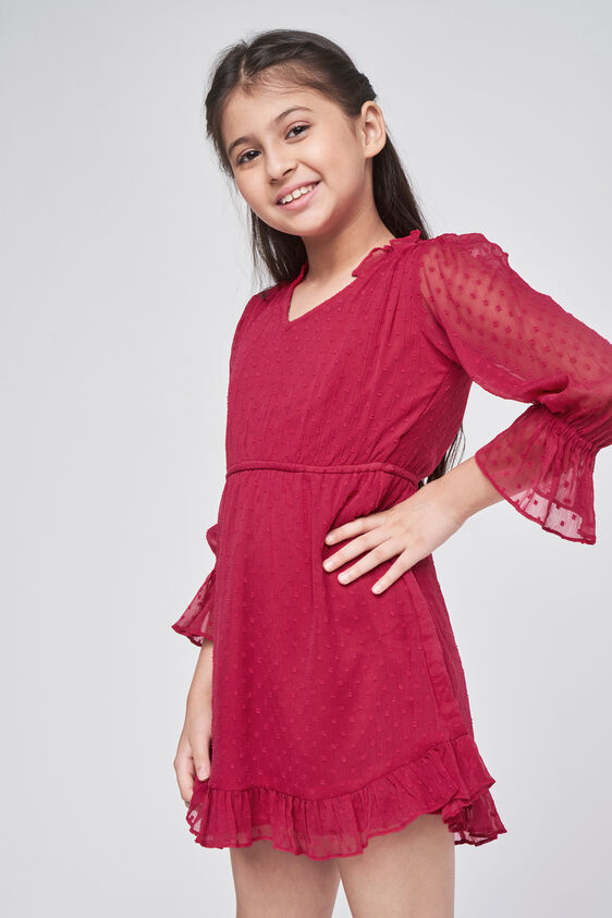 Solid Flared Dress, Red, image 3