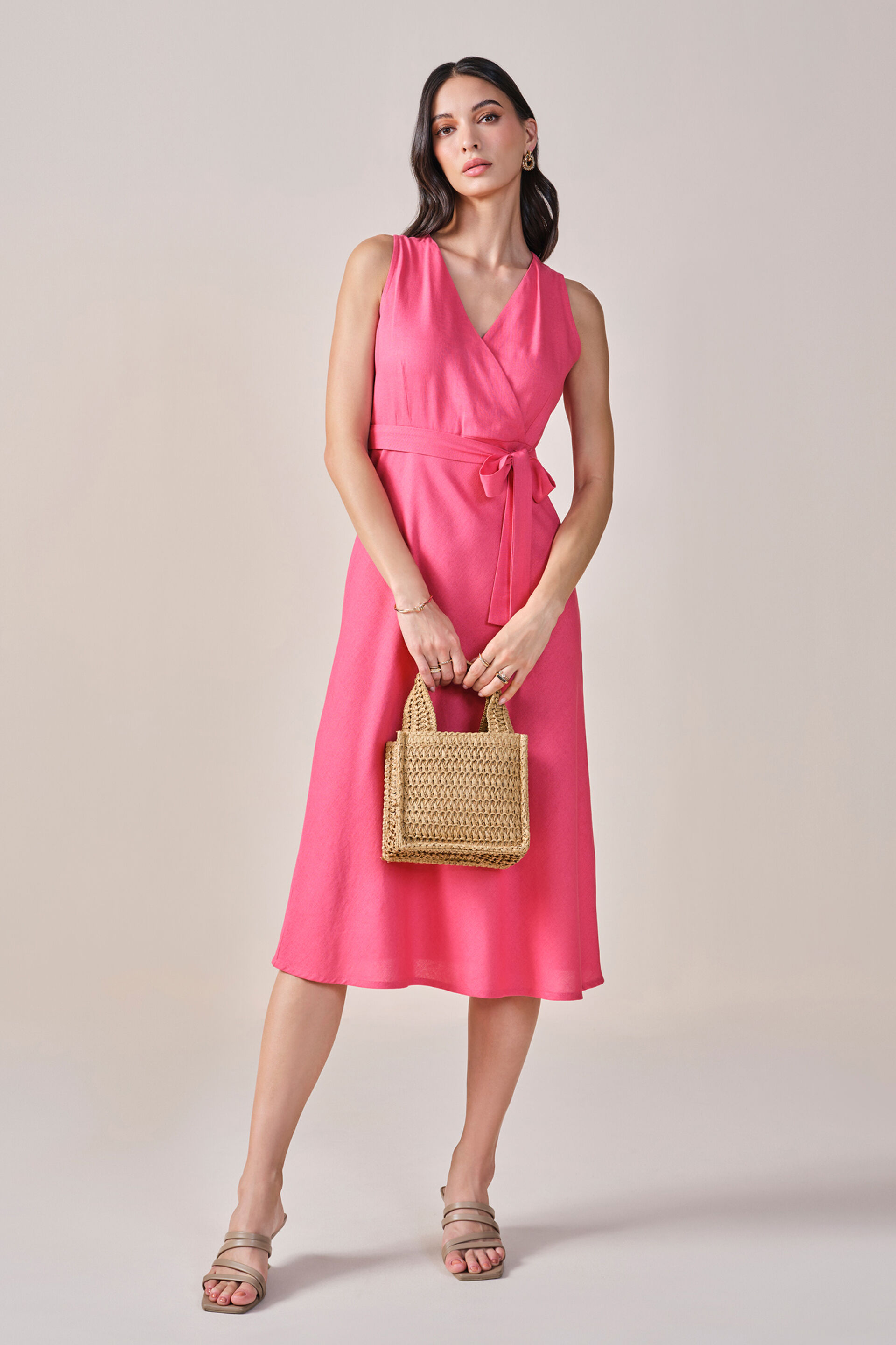 Bougainvillea Viscose Linen Blend Dress, Pink, image 2