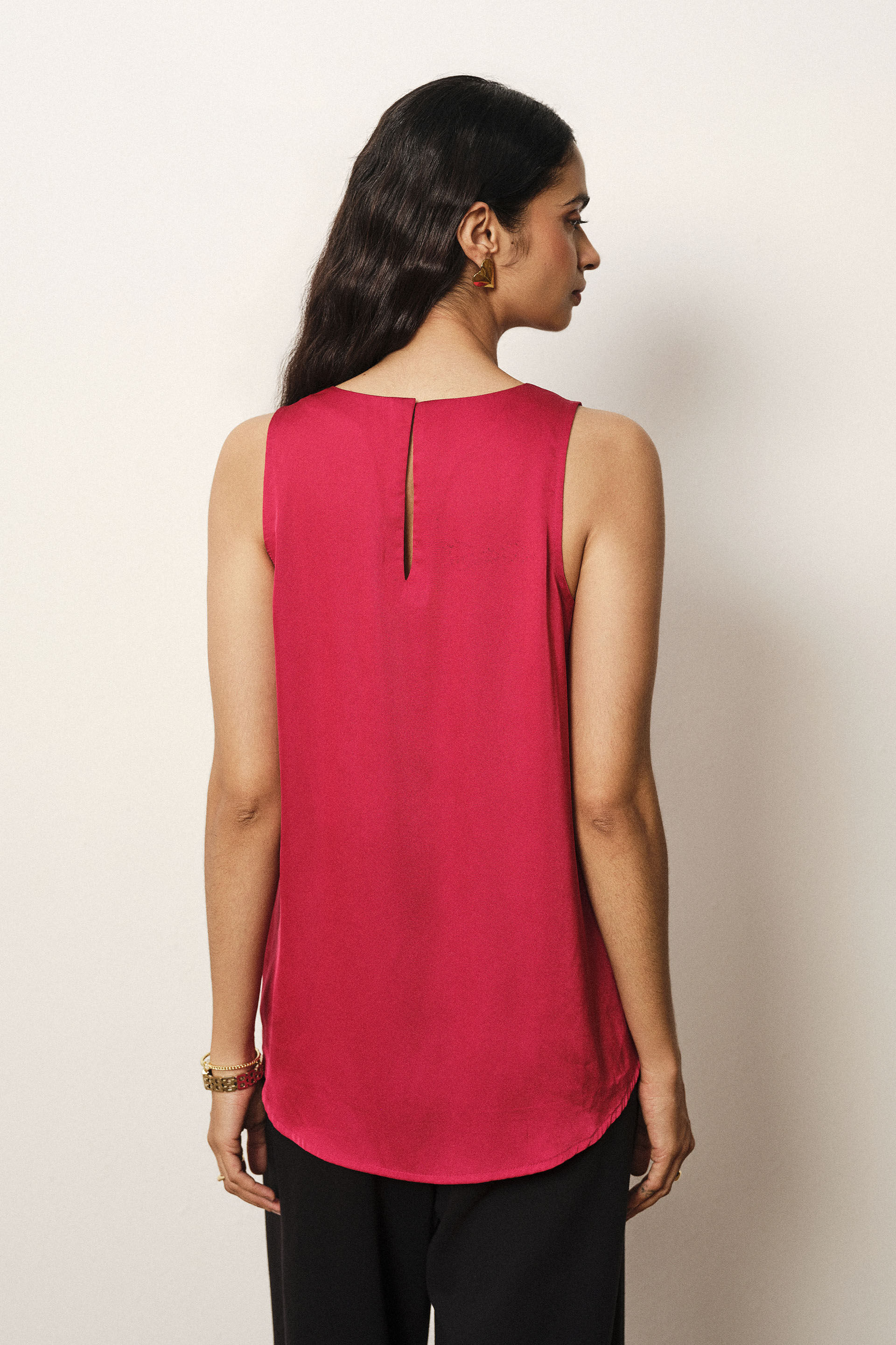 Sleeveless Satin Top in Red, Red, image 6