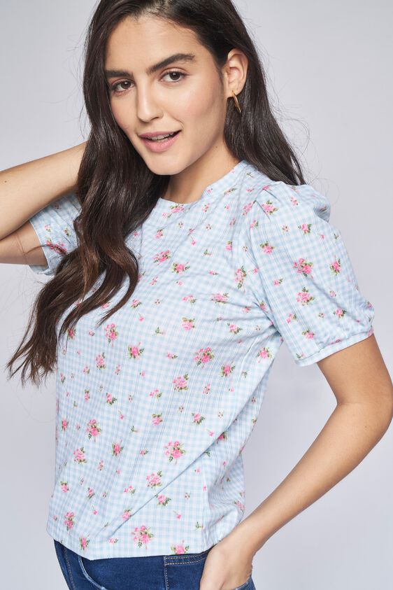 1 - Blue Floral Straight Top, image 1