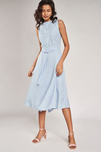 5 - Powder Blue Solid Fit and Flare Dress, image 5