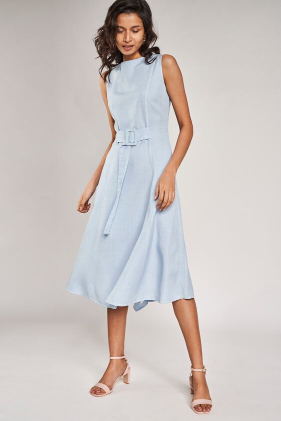 5 - Powder Blue Solid Fit and Flare Dress, image 5