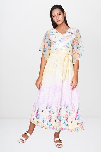 5 - Yellow Floral V-Neck Fit and Flare Dress, image 5