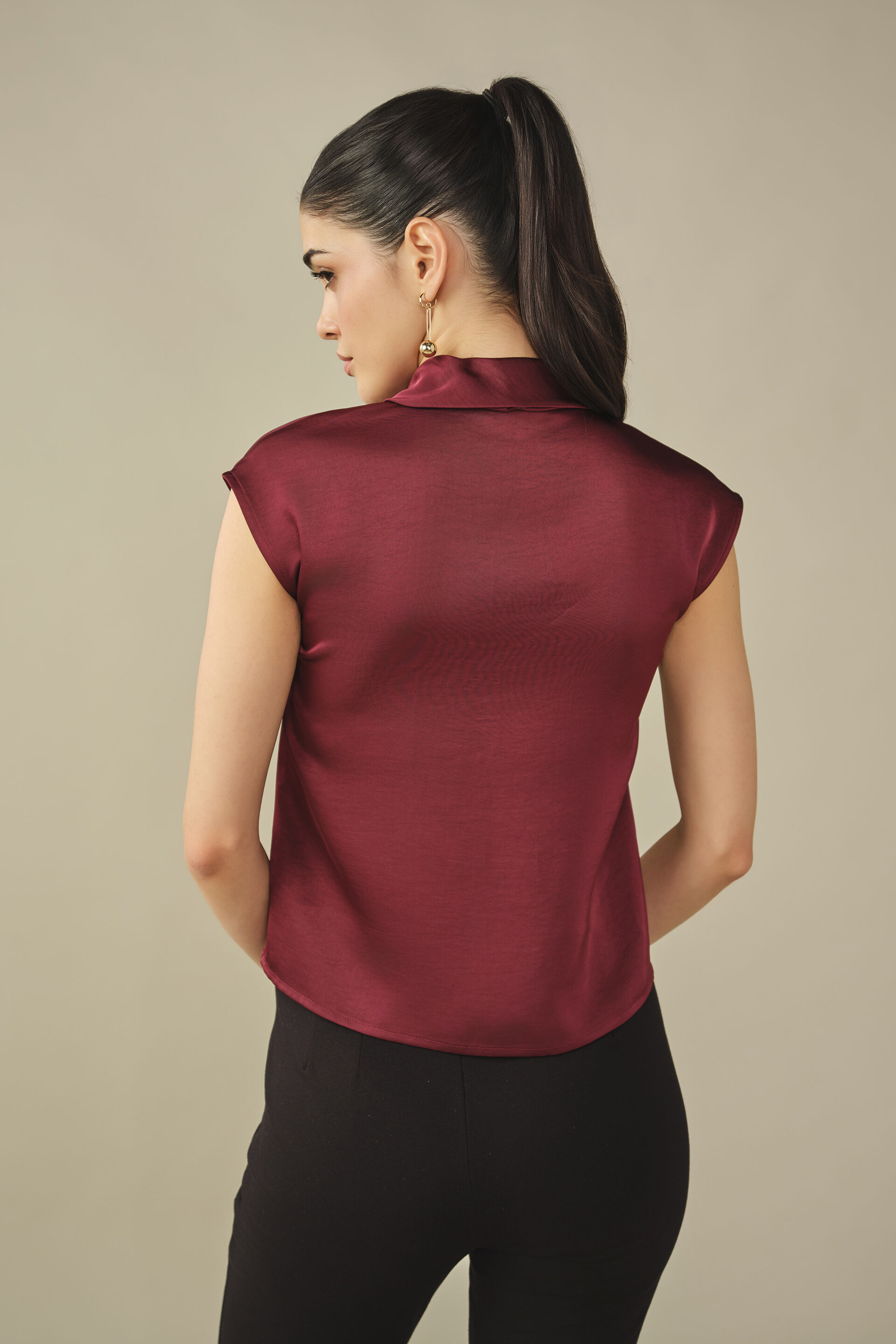 Tie-up Satin Top in Plum, Plum, image 5