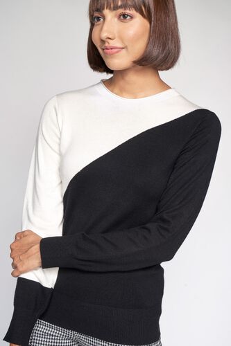 2 - Black and White Colorblocked Sweater Top, image 2