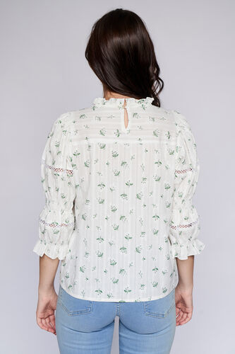 White Floral Straight Top, White, image 4