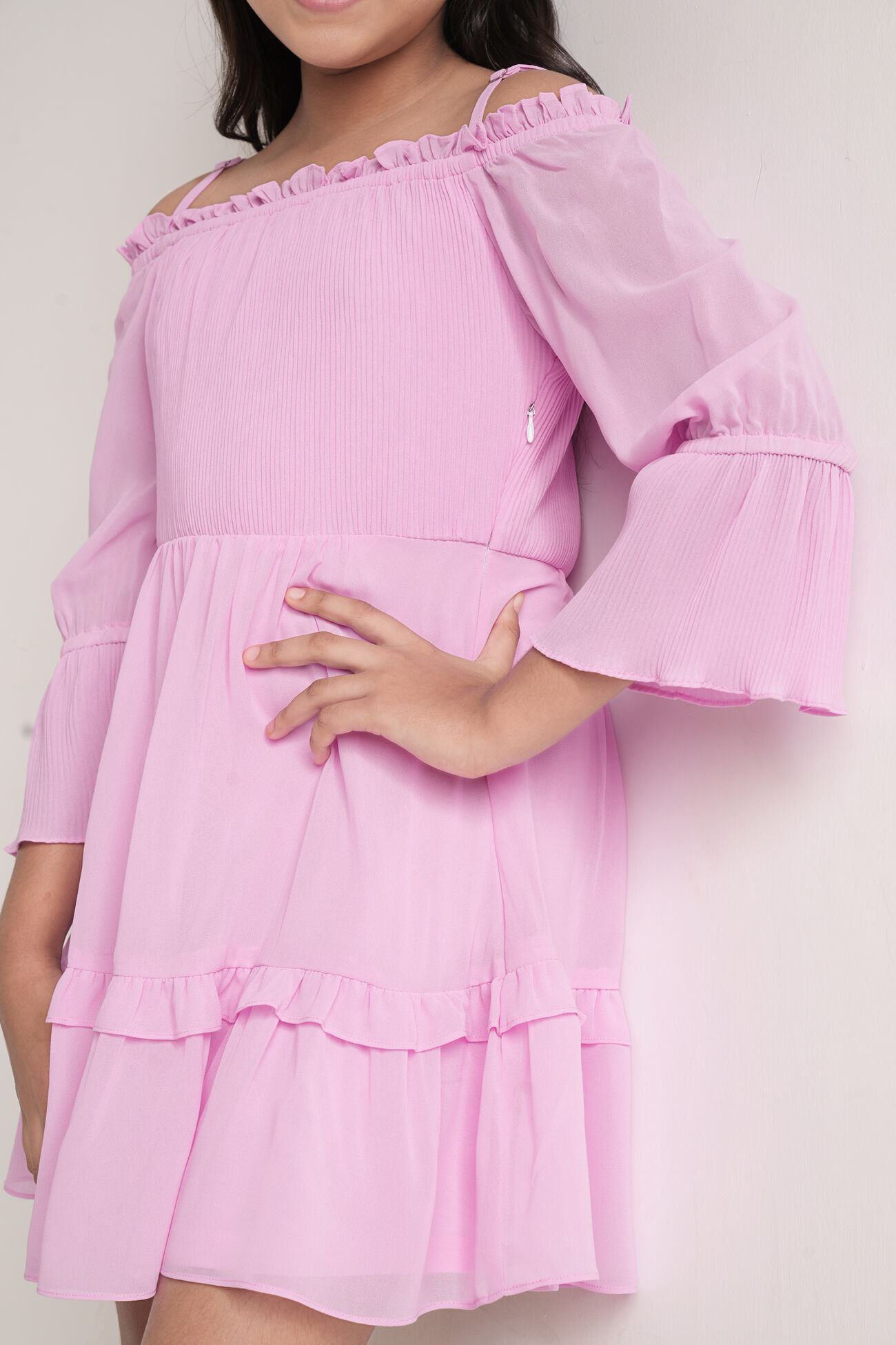 Lilac Solid Flounce Dress, Lilac, image 5