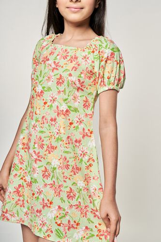1 - Lime Floral Printed Fit And Flare Dress, image 1