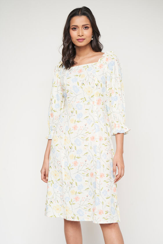 Off White Floral Straight Dress, Off White, image 3