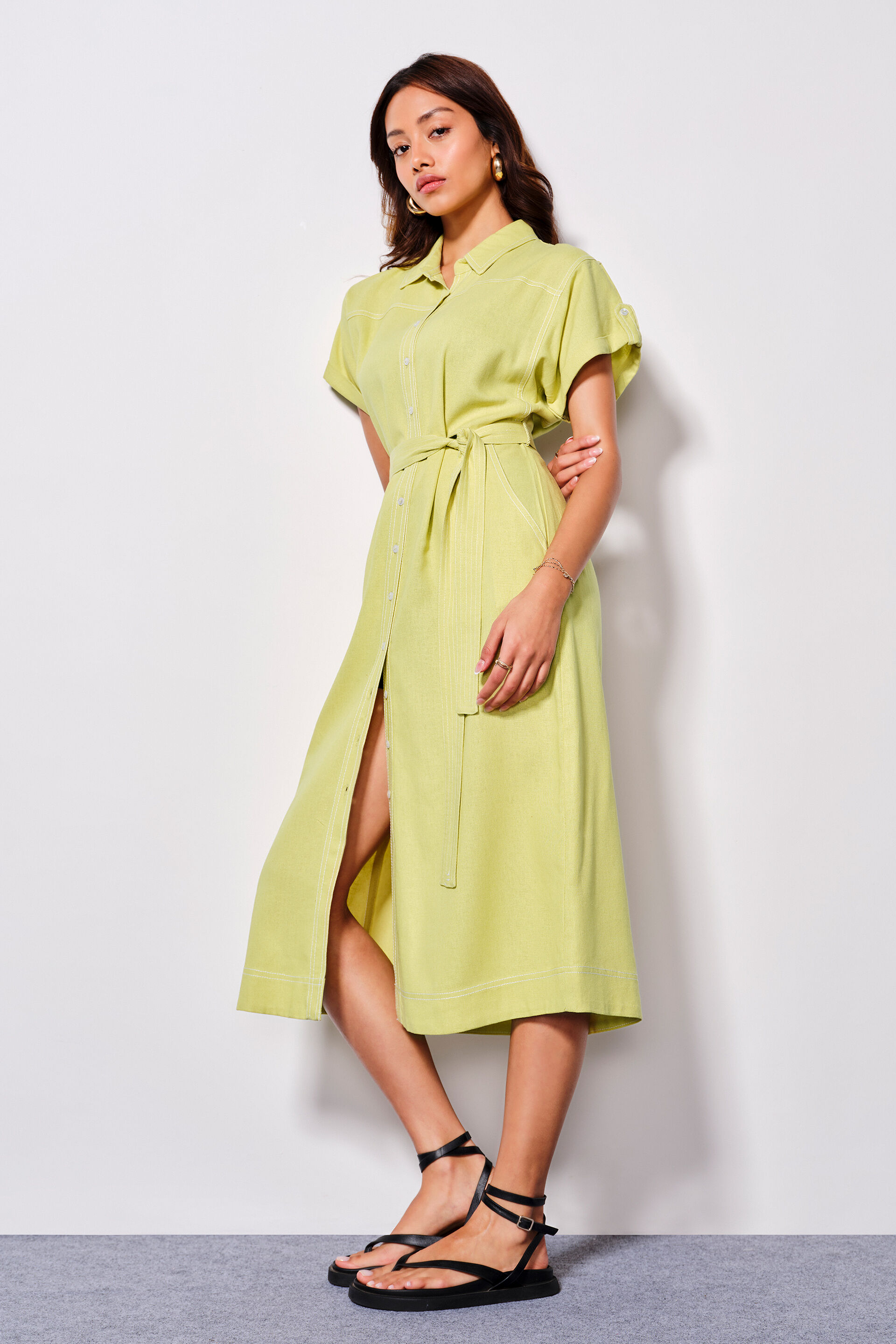 Cobalt Crush Viscose Blend Lime Dress, Lime, image 2