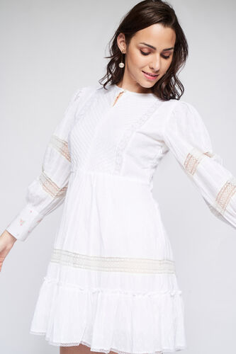 White Solid Straight Dress, White, image 2