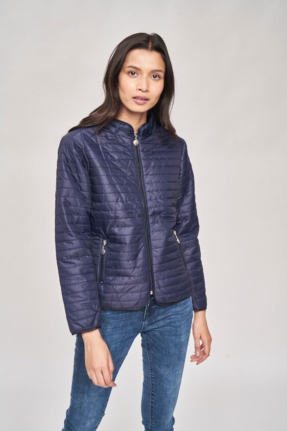 3 - Navy High Neck Puffer Jacket, image 3