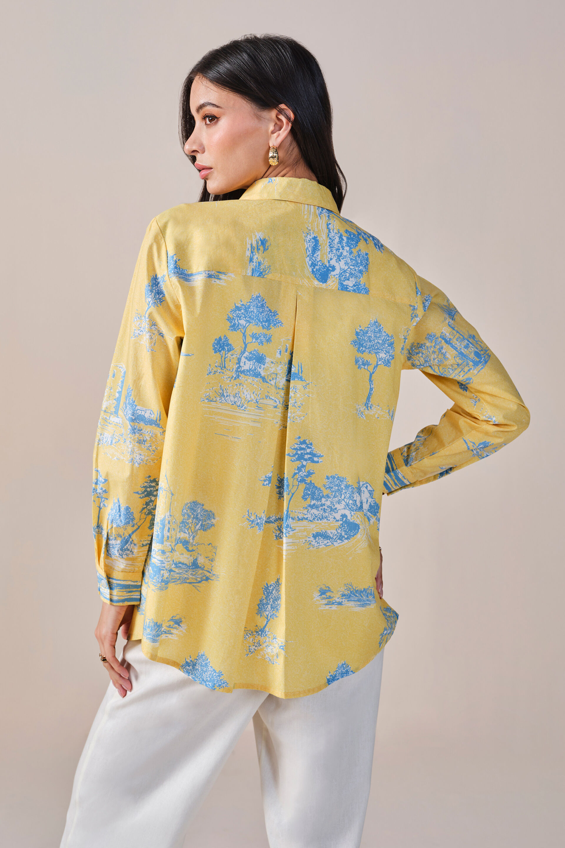 Sun and Skies Cotton Shirt, Yellow, image 7