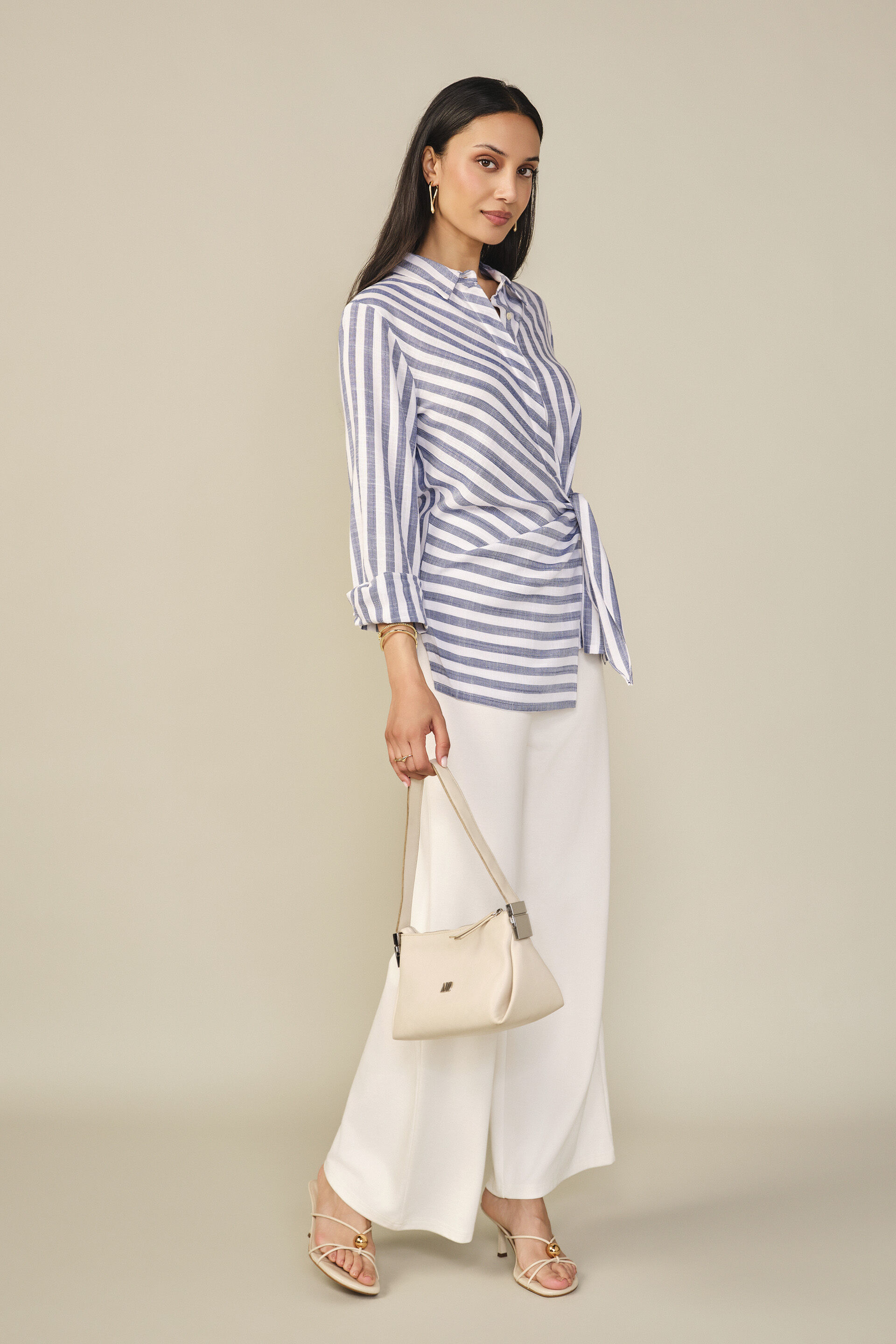 Striped Wrap Shirt in Blue, Blue, image 3