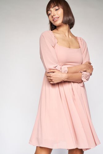 1 - Light Pink Solid Fit and Flare Dress, image 1