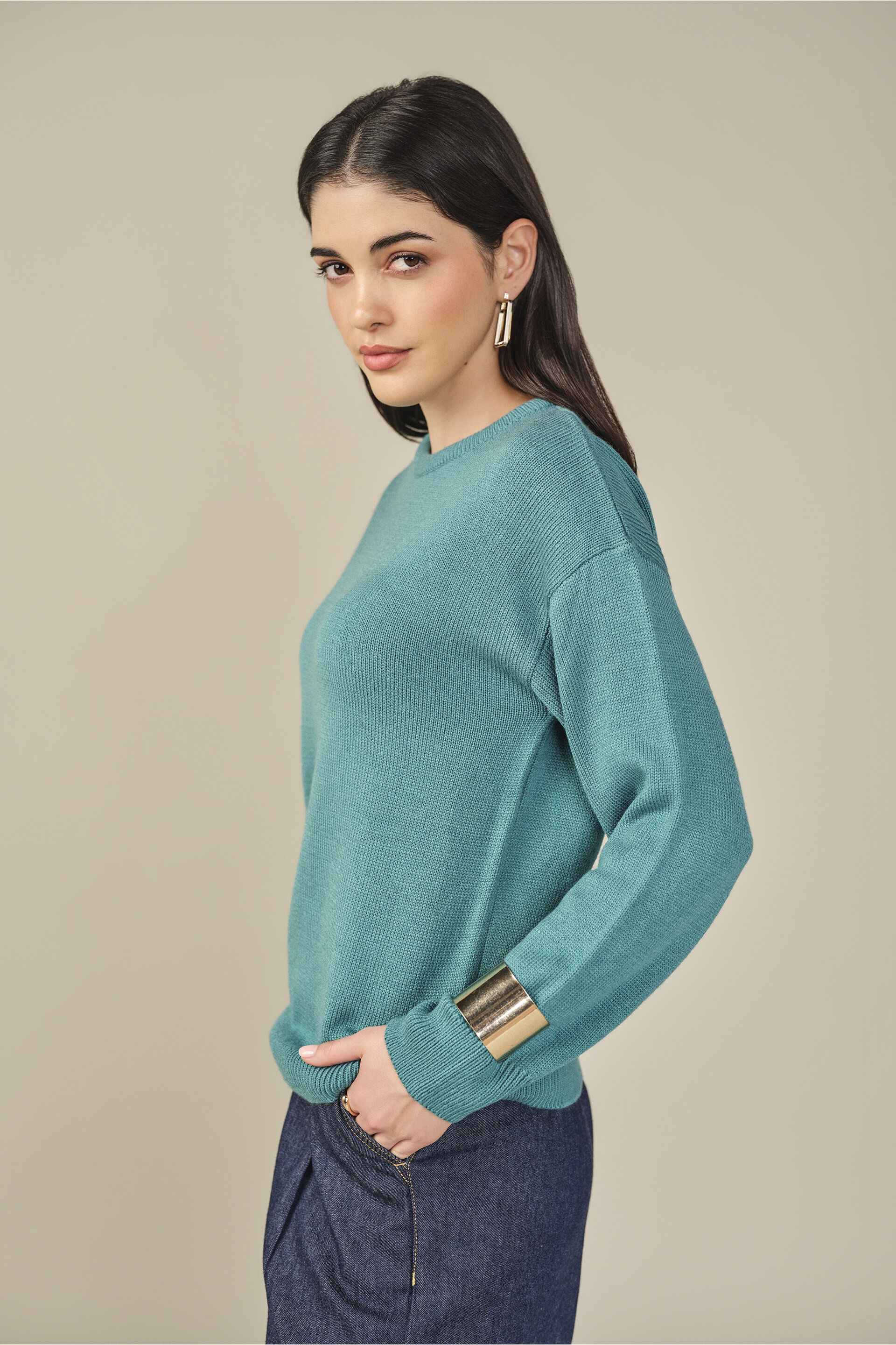 Solid Sweater in Teal, Teal, image 5