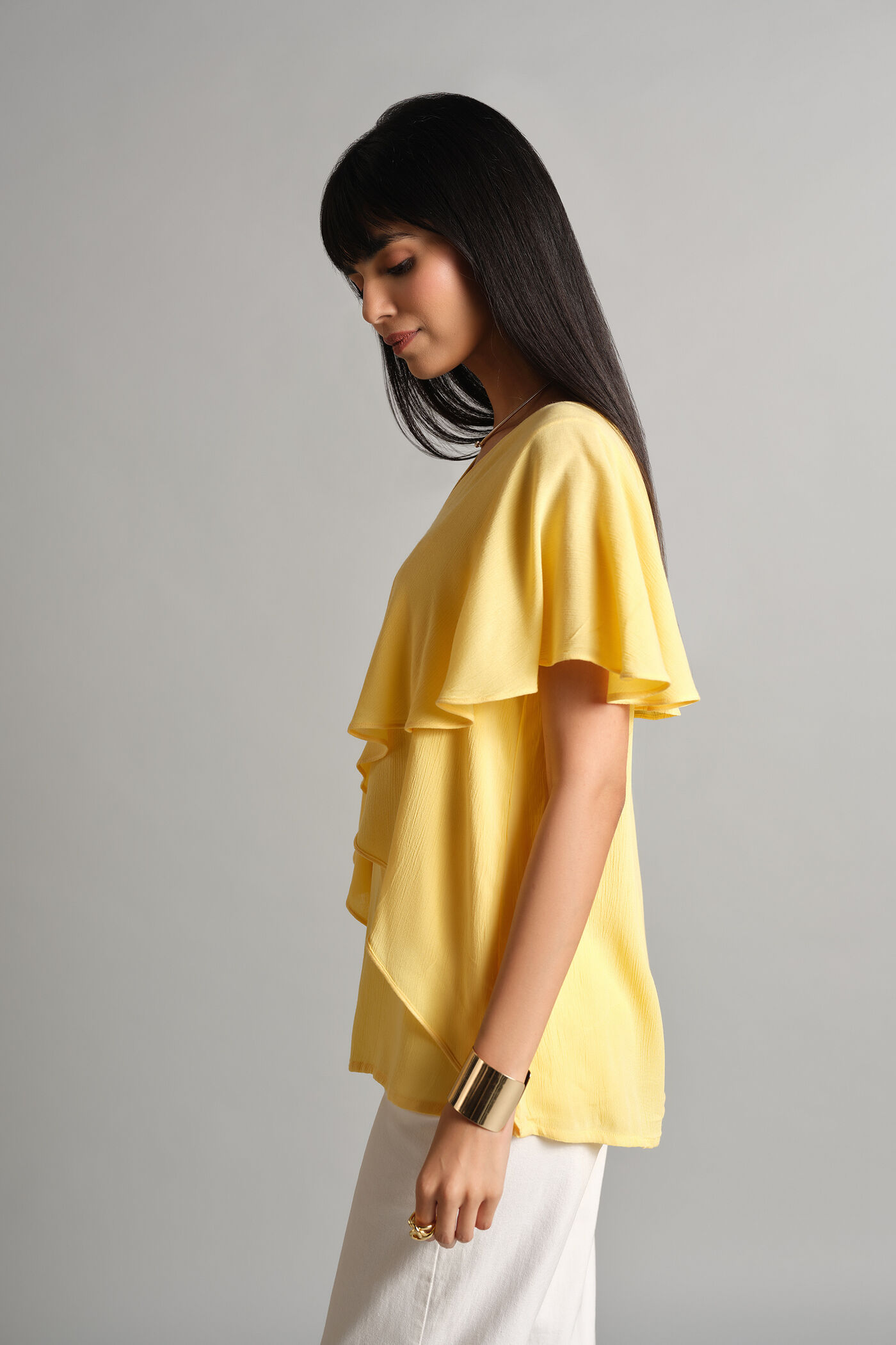 Yellow Raffles Top Buy Yellow Ruffle Top Online for Women from AND India S25R159TVC_YELLOW