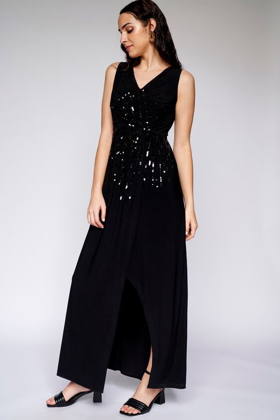 5 - Black Solid Straight Gown, image 5